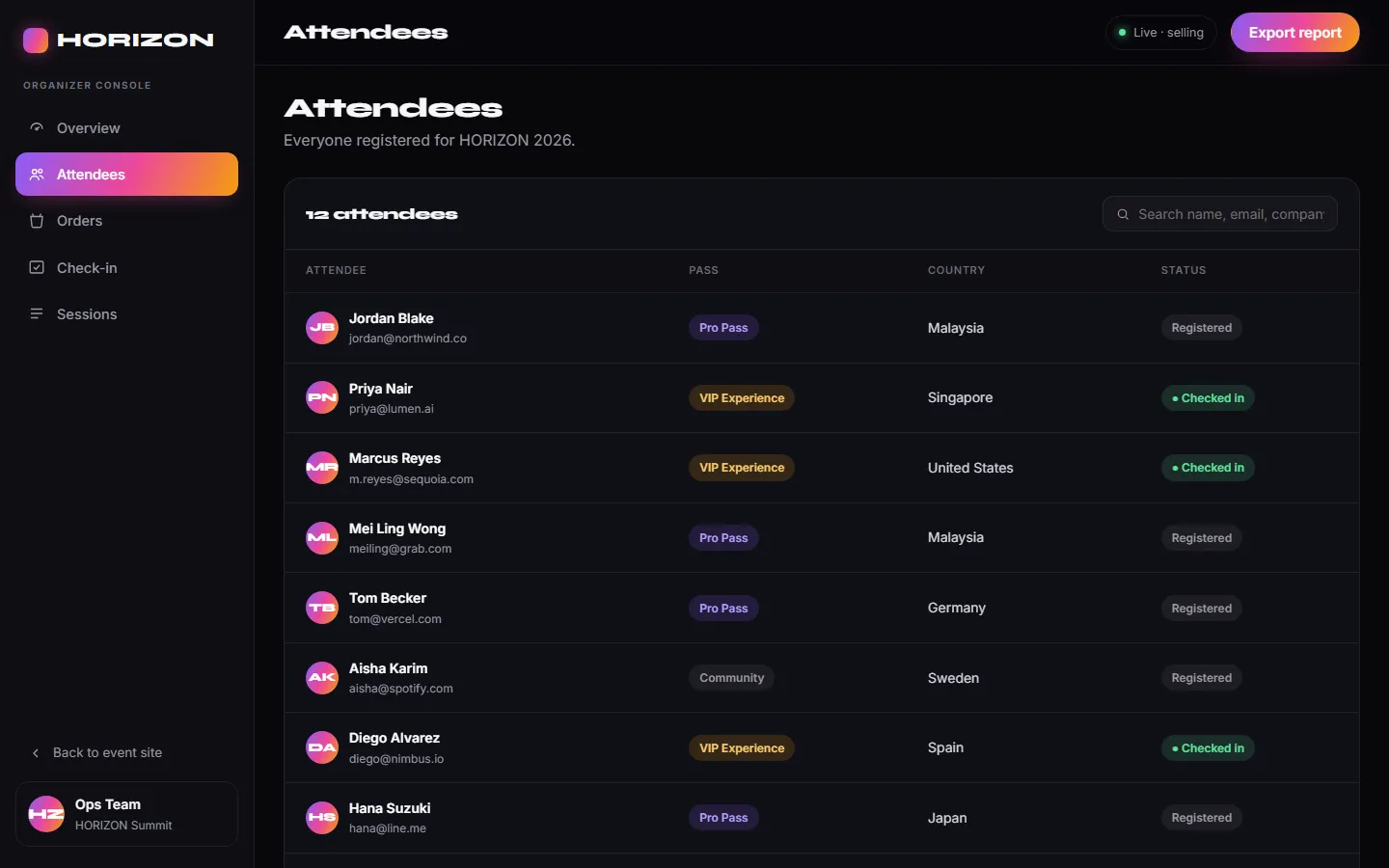 Attendee and order management