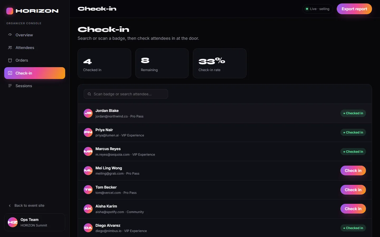 Door check-in console
