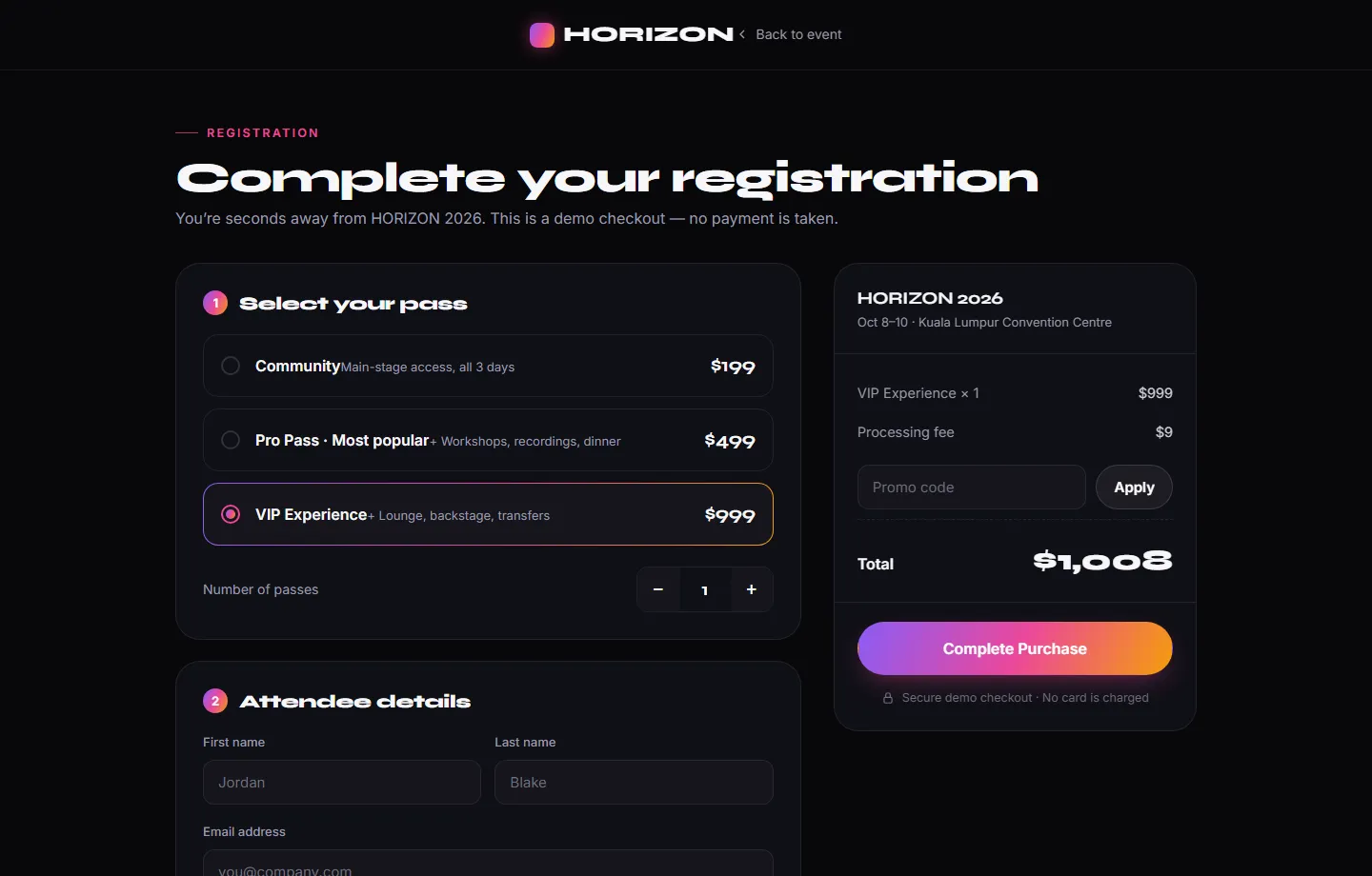 Tiered passes and checkout