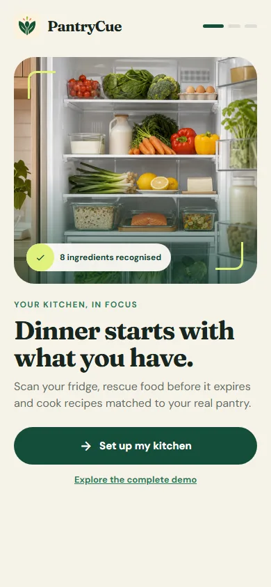 Three-step onboarding, then straight to a working pantry