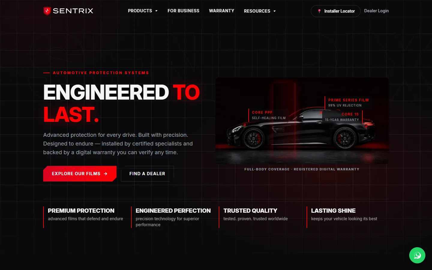 Sentrix Auto website interface